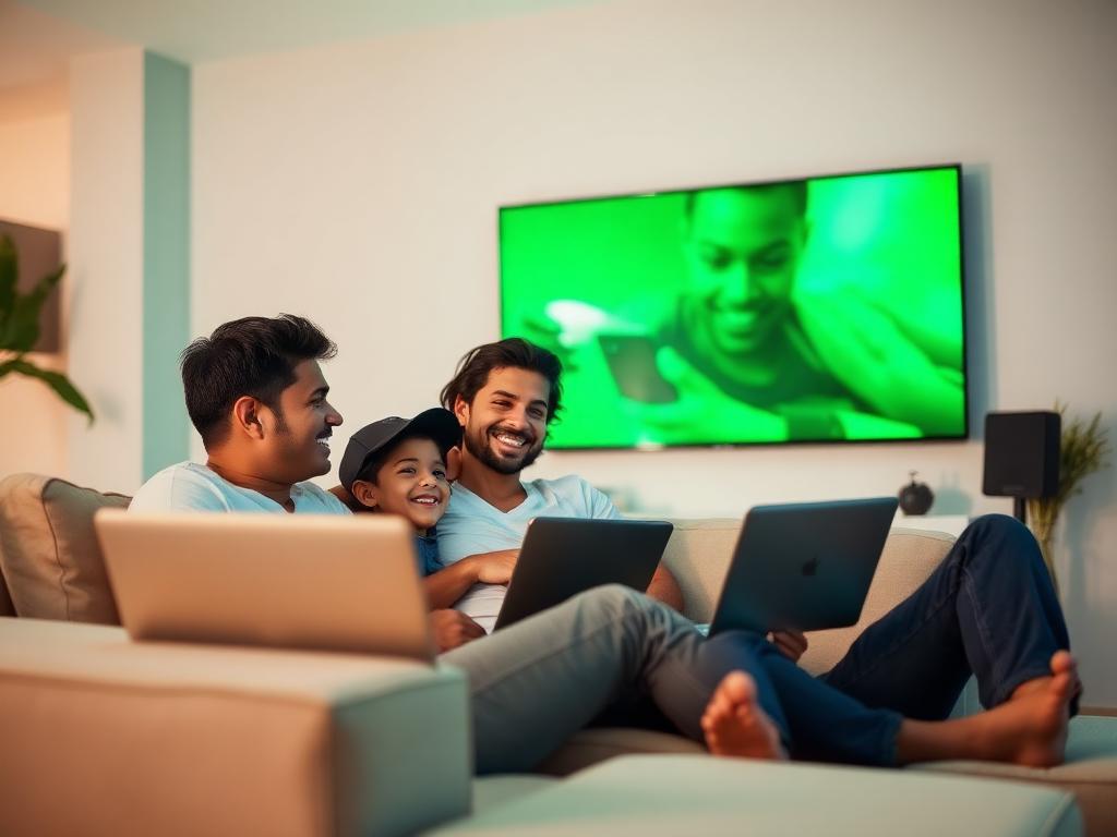 Família usando internet fibra